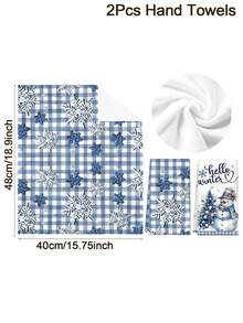 2pcs Christmas Snowman Hand Towels Blue And White Buffalo Plaid Soft Absorbent Microfiber Dish Towel For Christmas Kitchen Decoration 2025 Dining Table Decor Home Decoration Bathroom Housewarming Gifts Neol New Year 2026 - Multicolor - View 4
