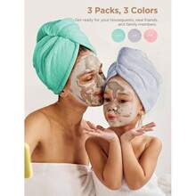 Microfiber Hair Towel, 3 Packs Hair Turbans Wet Hair, Drying Hair Wrap Towels Curly Hair Women Anti Frizz Blue, Pink