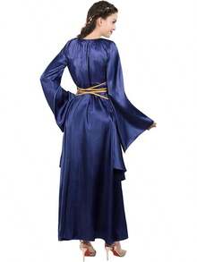 Renaissance Dress For Women, Fairy Medieval Costume Ball Gown, Elegant Victorian Peasant Dress For Cosplay - Váy satin Irish màu xanh navy - Xem 4