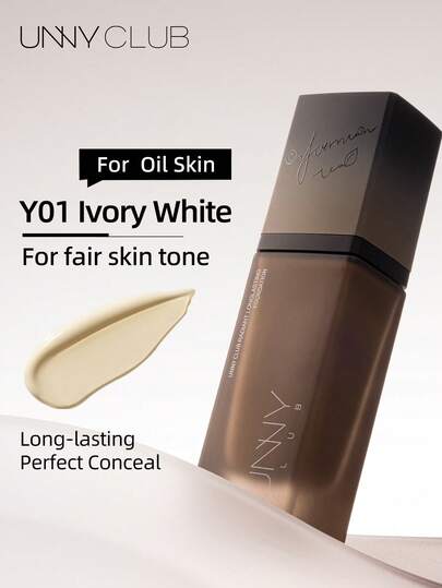 unny club 30g Long-Lasting Full Coverage Matte Foundation, Suitable For Oily/Combination Skin, Matte Finish, Perfect Concealing, Natural Look, Oil Control, Sweat-Proof, Water-Resistant, Hydrating Pearl Powder