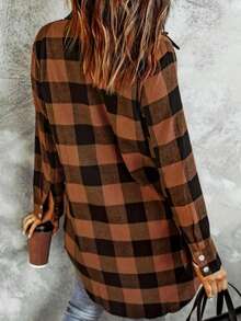 Camisa con botones y estampado de cuadros, camisa de manga larga informal para mujer, primavera y otoño