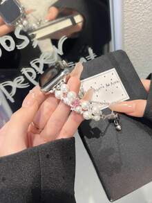 1 件女式猫眼珍珠粉钻金属链式表带，兼容 38/40/41/42/44/45/46/49 毫米，兼容 表带 Ultra/Se10/9/8/7/6/5/4/3/2/1 - 方鑽 - 查看 10