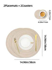 2pcs/12pcs Round Woven Placemats & Coasters Set, 15 Inch, Reversible & Machine Washable, Suitable For Dining Table, Kitchen, Holiday Party, Dinner, Family Gathering (Milk Coffee Color) - Milk Coffee Color - View 16