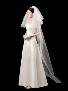 1pc Women's Black Long Trailing Veil Headpiece, 4-Layer Gradually Lengthened Mesh Veil Bridal Veil, Suitable For Weddings, Parties, Performances, Cosplay, Photography Props, Gothic Style With Hair Comb, 220cm Trailing Veil, Simple & Elegant Long Veil, Outdoor Wedding Full-Length Veil, Halloween & Holiday Decorative Accessory