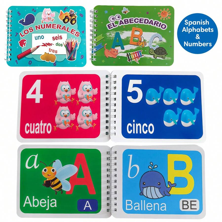 Lachilly Spanish Alphabet & Numbers Learning Flash Cards For Kids, Spiral-Bound Educational Cards, Preschool Toddler Spanish Language Early Learning Toys For Development Teaching Aids, Christmas Easter Gifts