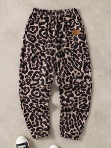1pc Boys' Casual Minimalist Leopard Print Drawstring Sweatpants, Suitable For Sports And Daily Wear, Spring/Summer - Multicolor - View 2