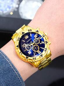 8件套男士金银商务时尚腕表套装，包含两套首饰和两块手表，锌合金表带，大圆形表盘，适合作为礼物、宴会、派对、圣诞节和万圣节礼物。 - 8件 - 查看 10