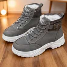 Women's Ankle Boots, Black Short Boots, Fur Lined For Warmth, Snow Outdoor Boots - 灰色 - 查看 2