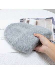 1 chiếc mũ len dệt kim màu trơn cho nữ, mũ rộng vành ấm áp, vải sợi Acrylic, mùa thu/đông - mũ dệt kim - Xem 25
