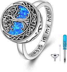 Anillo de urna de árbol de la vida para cenizas de plata de ley 925 con nudo celta para árbol genealógico, joyería conmemorativa de recuerdo siempre en mi corazón, anillo de cremación para mujeres y hombres - Girasol - Ver 11