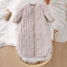 Autumn/Winter Baby Bear Long Sleeve Fleece Sleeping Bag, Reversible With Hidden Zipper, Soft & Comfortable Swaddle Infant Supplies - Apricot - View 11