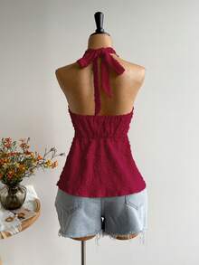 Rusttydustty 女士露背休闲度假波西米亚风沙滩吊带上衣，适合情人节、新年、派对、复活节、夏威夷音乐节、热带假日等场合。 - 酒紅色 - 查看 6