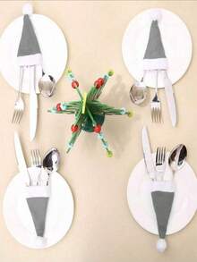 10/20 pièces Chapeaux de Noël mini gris/rouges, set de couteau et fourchette de chapeau de Noël, décoration de table de fête, décoration de centre de table à dîner