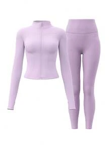 Blueplus Women's Lightweight And Comfortable Sports Set, Featuring A Wind-Resistant Top And Fitted Pants That Flatter The Legs, Allowing Full Freedom Of Movement And Showcasing Your Energy. - Changrong Purple - View 4