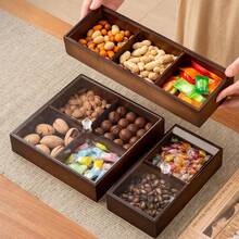 1 pieza Bandeja de madera de nogal con múltiples compartimentos y tapa, adecuada para aperitivos, postres, galletas, entradas, versátil para diversas ocasiones