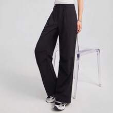 CAMEL CROWN 女士户外运动裤，宽松直筒百搭休闲时尚连体裤 - 幻影黑 - 查看 4