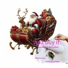 1pc Christmas Santa Claus, Reindeer & Sleigh Pattern Wall Sticker, Self-Adhesive PVC Material, Suitable For New Year, Spring Festival, Christmas, Thanksgiving, St. Patrick's Day And Other Holidays, Applicable To Party, Home, Living Room, Bedroom, Bathroom, Camping, House, Room, Garden, Kitchen And Other Scenarios, Suitable For Living Room, Bedroom, Dining Room, Bathroom, Study, Kitchen, Outdoor, Outdoor Garden And Other Room Decorations Wall Stickers Wall Decor Stickers Home Decor Christmas Decorations Christmas Decorations Home