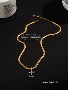 1 件不锈钢刀片链项链，带微镶嵌方晶锆石十字架吊坠，女士项链（无礼品盒）