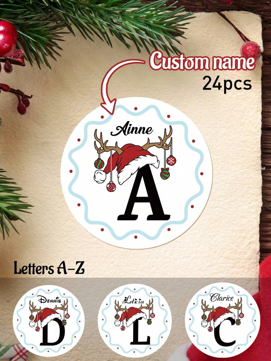24-384Pcs Custom Holiday Stickers, Personalized Christmas Stickers, Customized Name Tag Stickers, Customizable Stickers For Kids, Christmas Decorations, Christmas Gifts, Party Decorations, Stickers For Kids, Round Stickers, Party Favors, Envelopes, Invitation, Cup, Kids, Boys, Girls, Family, Mom