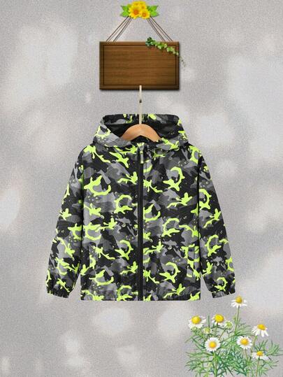 Kids' Casual Loose Camo Waterproof Windbreaker Hooded Jacket