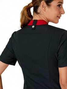 Bộ 2 món: Đồng phục đầu bếp tay ngắn cổ đứng nhiều túi, trang phục công sở thời trang cho trung tâm chăm sóc sau sinh và thẩm mỹ viện, màu đen mùa xuân. - màu đen - Xem 6