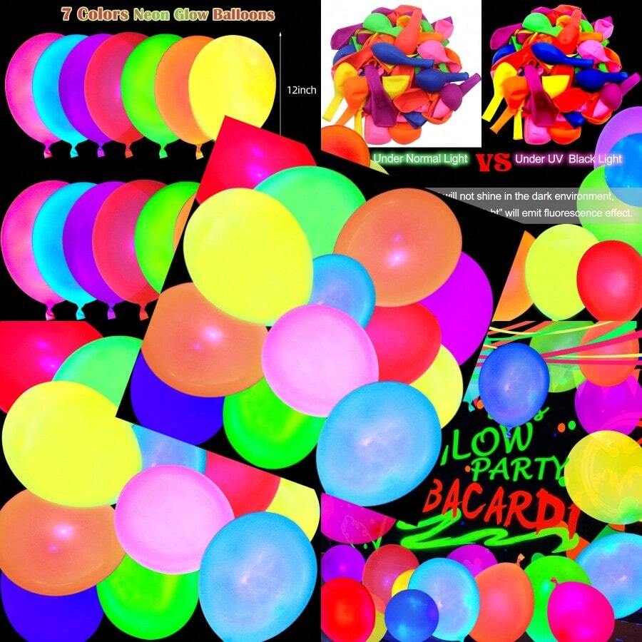 110 Pack Colored UV Neon Glow Balloons Neon Glow Party Decorations Glow In The Dark Party Supplies Black Light Fluorescent Latex Balloon For Birthday Decoration