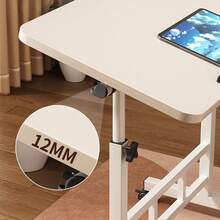 Desks With Wheels, 65-87cm Height-Adjustable Mobile Standing Table Overbed Table, 60x40cm Foldable Laptop Table 180 Rotating Table Top For Office Living Room Bedroom - 白色 - 查看 5