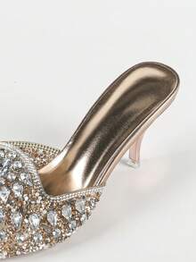 Women High Heel Sandals, Comfortable Transparent Glamorous Rhinestone, Suitable For Party And Gathering Valentines - Champagne - View 6