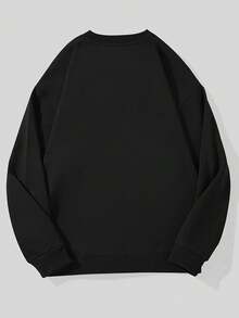 Men's Oversized Navy Blue Crewneck Sweatshirt With White M & Red Heart Lettering - Casual Loose Fit Sweater, Machine Washable, Valentine's Day Gift For Boyfriend Or Husband, Everyday Comfortable Pullover, Relaxed Round Neck Design, Solid Color With White Letter M And Red Heart Detail, Stylish And Versatile For Men's Fashion Men's Casual Warm Crewneck Sweatshirt For Winter - màu đen - Xem 2