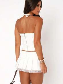 Women's Halter Crop Top Lace Up Bandage Criss Cross Eyelet Cropped Tank Camisole Shirt - 白色 - 查看 6