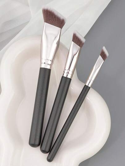 1/3 Peças Pincel Angular para Base Líquida & Contorno, Pincel para Blush em Creme & Mistura de Base, Ferramenta de Maquiagem Profissional, Pincel para Base & Corretivo, Pincel Premium para Contorno & Blush, Pincel de Maquiagem Facial Denso para Maquiagem Perfeita Abaixo dos Olhos