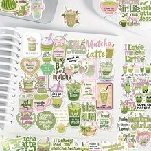 50pcs Matcha & Bubble Tea Cartoon Stickers, Decorative For Boxes, Guitars, Cars, Skateboards, Notebooks