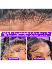 ZHENDEFA 360 度蕾丝前发假发 真人发 隐形绑带 波浪卷发 高清蕾丝前发假发 真人发 预拔 抽绳 360 度前额无胶假发 女士 180 度密度全蕾丝假发 - 黑色 - 查看 4