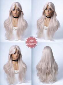 alicegarden Parrucca riccio con pizzo sulla fronte, parrucca riccio rosa chiaro lungo 20 piedi, naturale e realistica per uso quotidiano