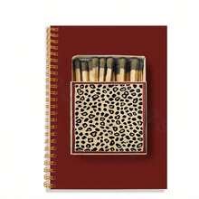 1 szt. Czerwony spiralny notes z nadrukiem w panterkę i wzorem pudełka zapałek – 14,2 x 21 cm, 50 kartek – idealny do pracy, nauki i na prezent – modne artykuły biurowe i szkolne, uroczy notes