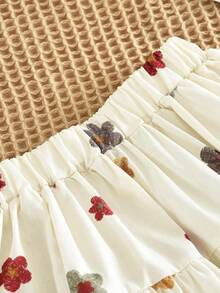 2pcs/Set Young Girl's Butterfly Print Peter Pan Collar Long Sleeve Top + Skirt Outfit - Apricot - View 7