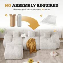 122-Inch Modular Sectional Sofa, Deep Seat Chenille L-Shaped Sofa, Comfortable Cloud Sofa With Removable Footstool For Apartments, Living Rooms - Màu be - Xem 5