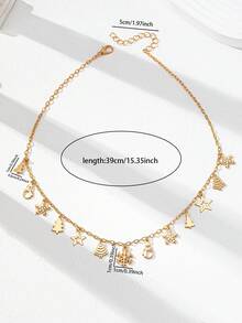 1 件彩色圣诞吊坠项链 - 手工制作的圣诞树灯雪花圣诞蝴蝶结吊坠项链 - 适合女士和女孩的节日珠宝礼物 - 金色 - 查看 3