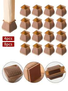 4/8 piezas de protectores de patas de muebles marrones duraderos, fundas de silicona para patas de sillas con base antideslizante de fieltro, protectores de patas de mesa cuadrada, fundas para sillas, decoración de cocina, decoración del hogar, decoración de barra de café, decoraciones de Halloween, regalos de Navidad, artículos esenciales para el hogar
