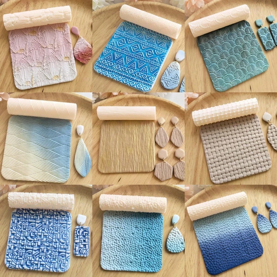 High-Precision Clay Roller Texture Roller - Durable Plastic Craft Mold For DIY Jewelry Making & Artistic Designs, Soft Clay Texture Tool With Intricate Patterns For Unique Handmade Creations, Decorative Earrings | Textured Crafting Surface, Jewelry Making Supplies - Texture Roller - 查看 1