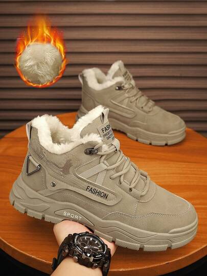 Męskie buty sportowe za kostkę, buty modne, buty robocze, buty robocze, trampki, buty podróżne, buty z okrągłym noskiem, sznurowane, z podszewką termiczną, metalowe oczka