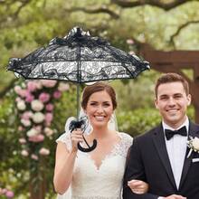 Vintage Lace Parasol Bridal Wedding Stick Umbrella For Photoshoot Victorian Style Party Accessory Props - 黑色 - 查看 4