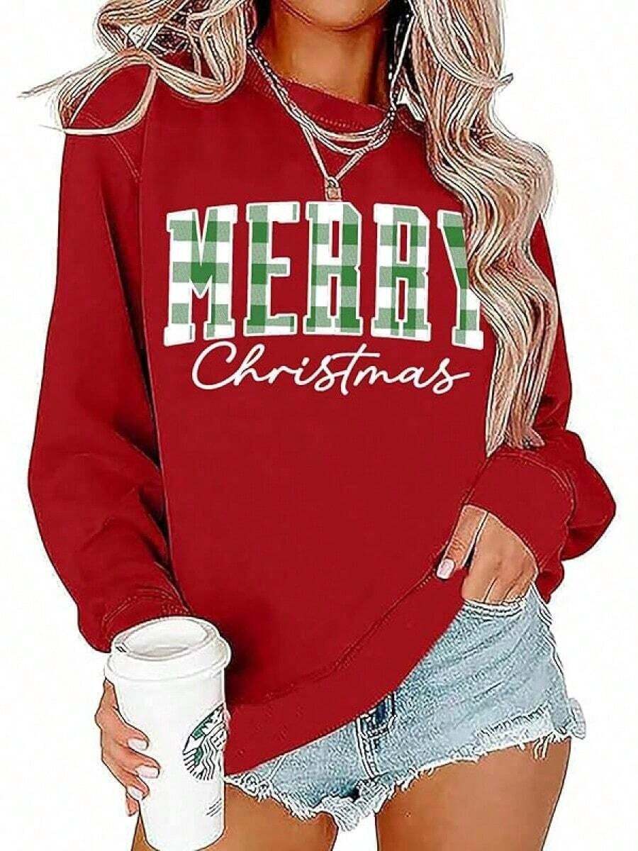 Merry Christmas Sweatshirt For Women - Christmas Pullover Sweatshirts Xmas Holiday Casual Long Sleeve Shirts Tops-Unisex Women & Men's Festival Daily Wear-Autumn/Winter New Arrival: Long-Sleeve Hooded Sweatshirt For Men And Women-F91 - 紅色 3 - 查看 1