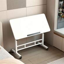 Desks With Wheels, 65-87cm Height-Adjustable Mobile Standing Table Overbed Table, 60x40cm Foldable Laptop Table 180 Rotating Table Top For Office Living Room Bedroom - 白色 - 查看 3