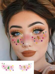 6 Sheets Santa Stickers Christmas Face Tattoos Gingerbread Man Stickers Christmas Temporary Tattoos With Snowman Heart Santa Hat Pattern For Festival Decorations Party Favor