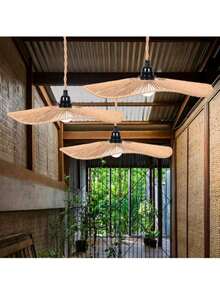 1 قطعة غطاء إضاءة معلق منسوج، إضاءة معلقة يدوية منسوجة بسيطة طبيعية، غطاء إضاءة معلقة من الخيزران، إضاءة معلقة إبداعية بطراز المزرعة، إضاءة معلقة بشكل شنادير من الخيزران