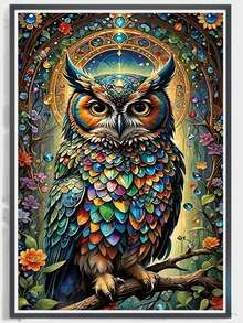 Kit de arte de diamante de 5D búho de cristal grande - Juego completo de pintura de diamante acrílico, kit de artesanía de mosaico con tema animal, adecuado para adultos y principiantes, excelente para la decoración del hogar y el arte de pared