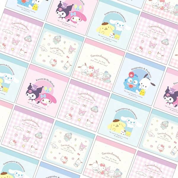 Sanrio Sanrio Seiten 200-300 japanischer Cartoon Triple Pack quadratisches Urinzeichen, frisch, süß, abreißbar, tragbares kleines Notizbuch-Set mit farbigen Seiten, Aufkleber, Geschenke, für den Alltag, Feste