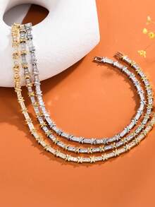 1pc Fashionable Cubic Zirconia Sparkling Criss-Cross Dual-Tone Letter X Necklace, Elegant Design Women's Party Gift Jewelry