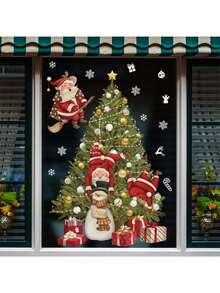 Pegatinas de ventana con diseño de árbol de Navidad dorado, grandes calcomanías de pared estática DIY para vidrio, puerta y escaparate (1 paquete), decoración de pared, decoración del hogar, decoraciones navideñas